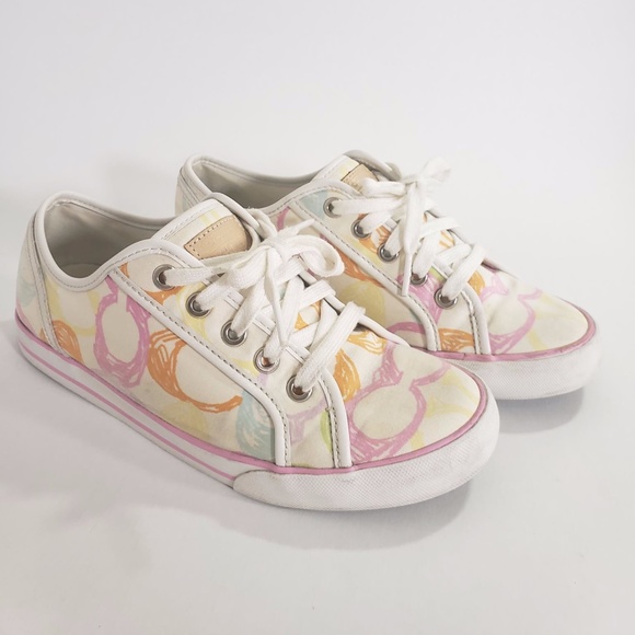 Coach Shoes - Coach Lace Up Runners White with Pink Logo Size 7